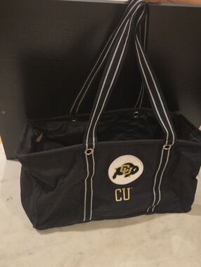 CU Black Canvas Tote Bag with Striped Handles